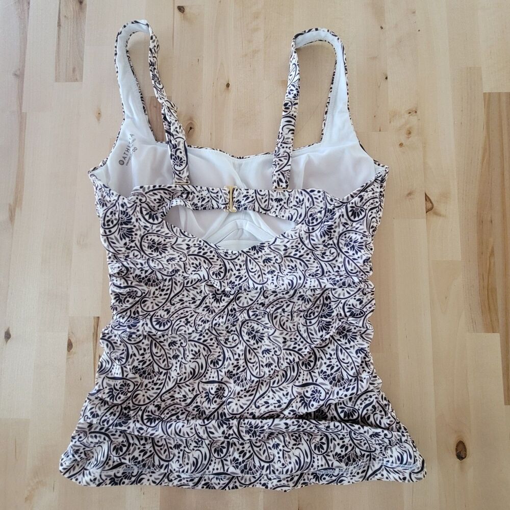 Athleta Brown & White Tankini Swim Top Aqualuxe Batik Jacobean 34D/DD Pool Beach - Picture 5 of 9
